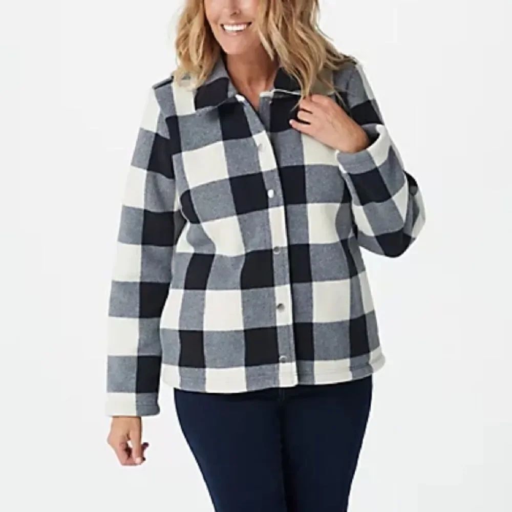 Denim & Co. Printed Fleece Bonded with Sherpa Jacket